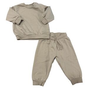 H&M Baby Unisex Two-Piece Crewneck Sweater and Joggers Set in Taupe 100% Cotton